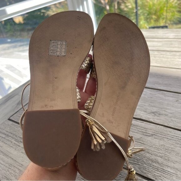 Michael Kors Monterey Woven Gold Leather Gladiator Sandals Womens size 9 - Picture 6 of 6